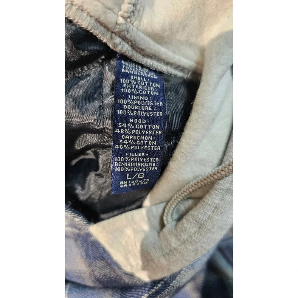 WRANGLER Authentics Plaid Hooded Jacket Large‎ Blue Gray Flannel